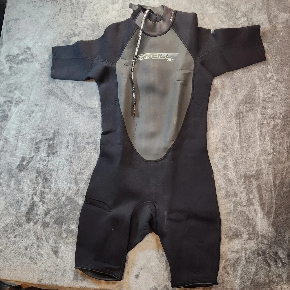 O'Neill Wetsuit Mens 2XL Black Reactor Short Sleeve Shorty Spring Back Zip 2MM